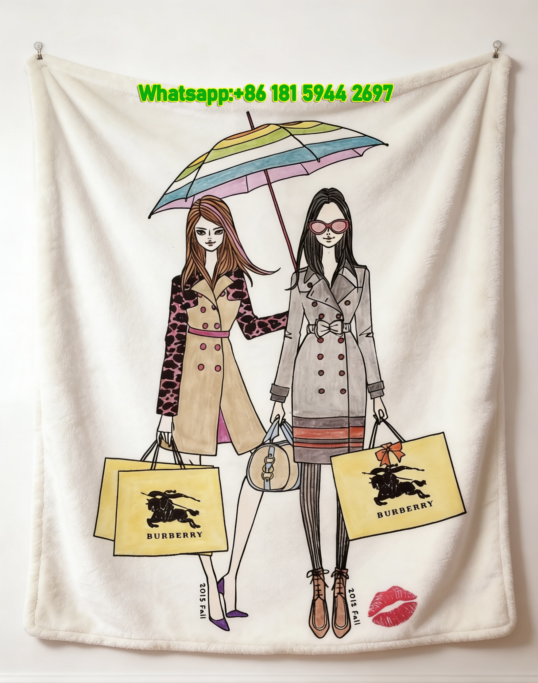 Burberry Fashion Illustration Print Flannel Sofa Throw Blanket B213